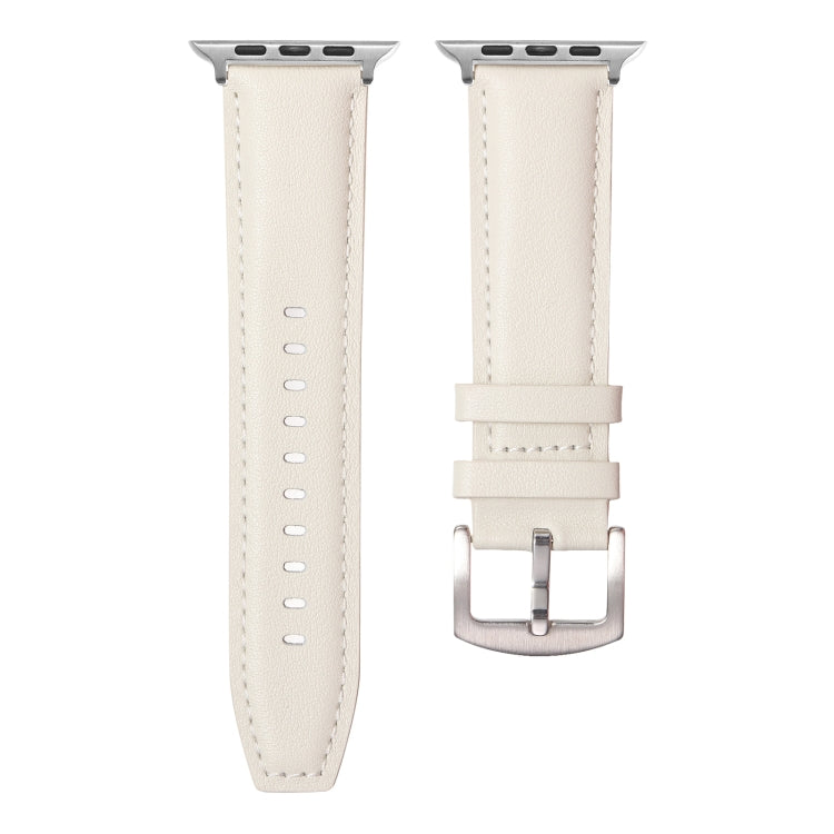 Plain Genuine Leather Watch Band For Apple Watch 46mm / 49mm / 45mm / 44mm(White) - Watch Bands by PMC TechLife | Online Shopping South Africa | PMC TechLife | Buy Now Pay Later Mobicred