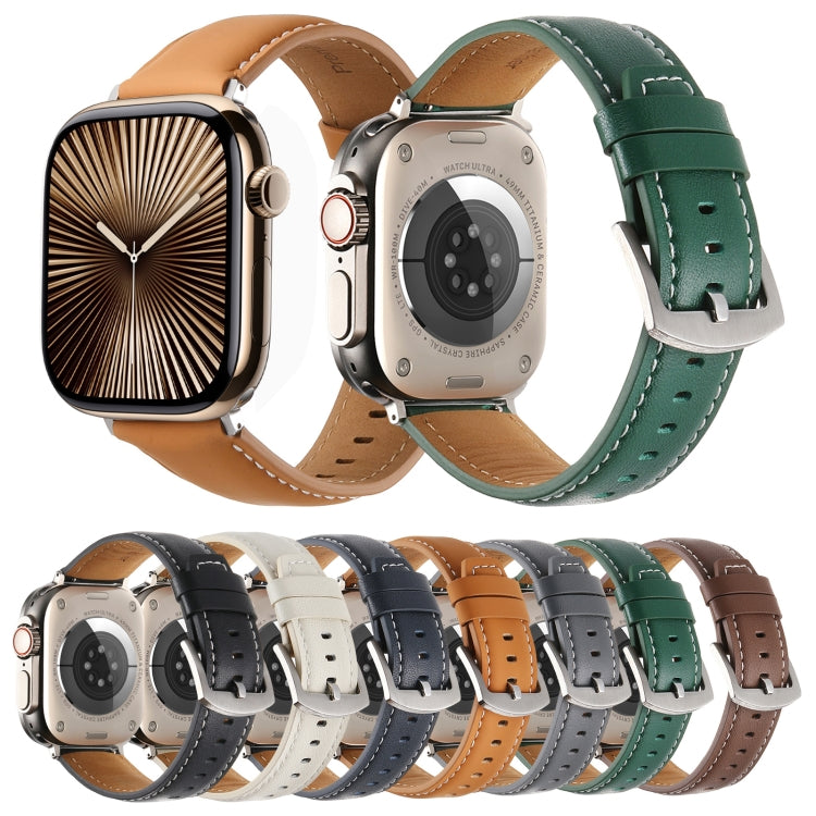 Plain Genuine Leather Watch Band For Apple Watch 46mm / 49mm / 45mm / 44mm(White) - Watch Bands by PMC TechLife | Online Shopping South Africa | PMC TechLife | Buy Now Pay Later Mobicred