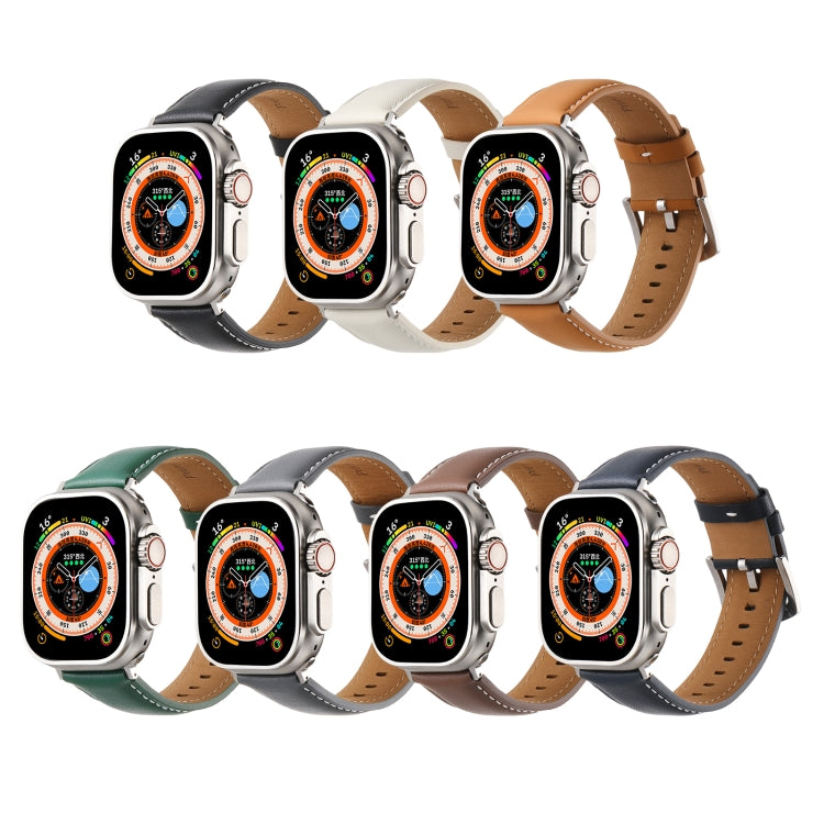 Plain Genuine Leather Watch Band For Apple Watch 46mm / 49mm / 45mm / 44mm(White) - Watch Bands by PMC TechLife | Online Shopping South Africa | PMC TechLife | Buy Now Pay Later Mobicred