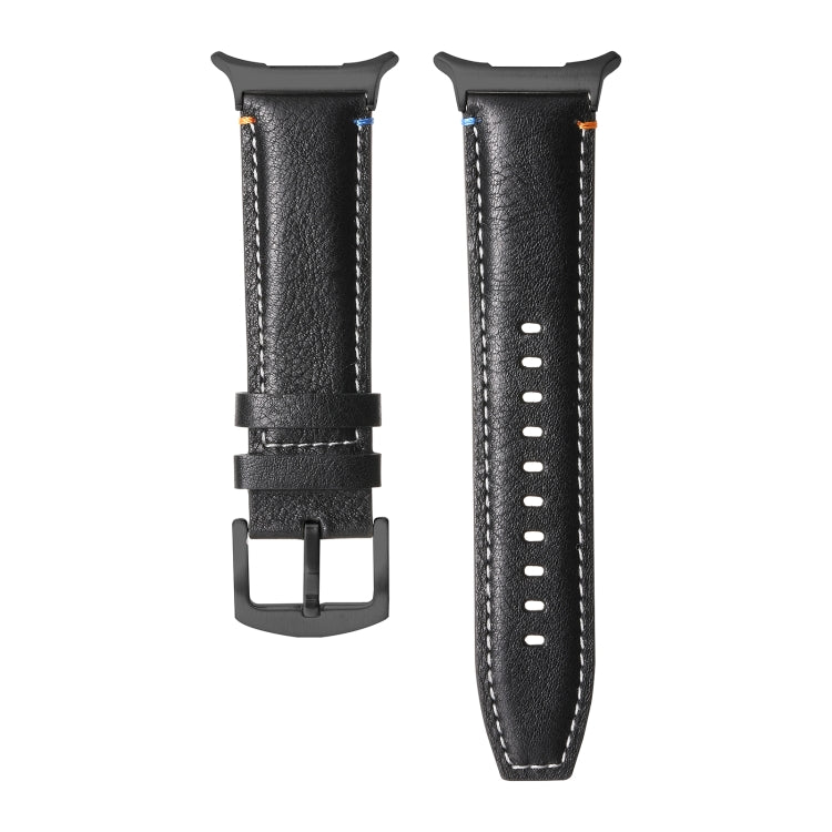 For Samsung Galaxy Watch Ultra 47mm Stitched Black Buckle Genuine Leather Watch Band(Pull Up Leather Black) - Watch Bands by PMC TechLife | Online Shopping South Africa | PMC TechLife | Buy Now Pay Later Mobicred
