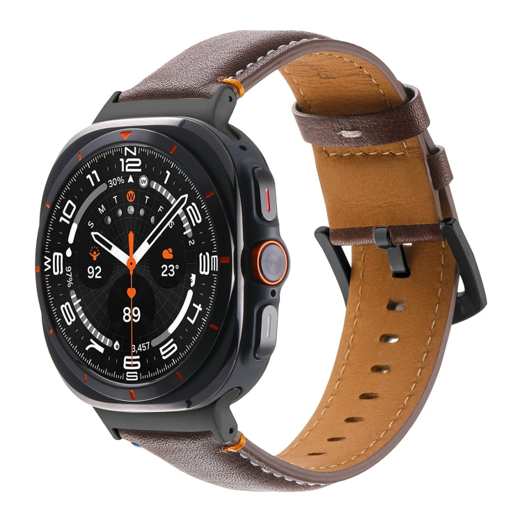 For Samsung Galaxy Watch Ultra 47mm Stitched Black Buckle Genuine Leather Watch Band(Pull Up Leather Coffee) - Watch Bands by PMC TechLife | Online Shopping South Africa | PMC TechLife | Buy Now Pay Later Mobicred