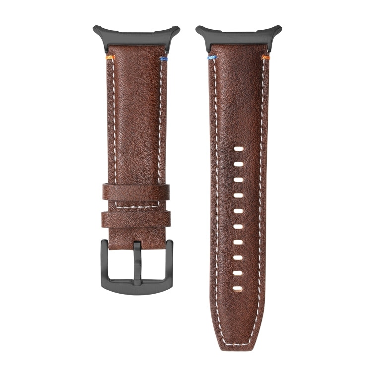 For Samsung Galaxy Watch Ultra 47mm Stitched Black Buckle Genuine Leather Watch Band(Pull Up Leather Coffee) - Watch Bands by PMC TechLife | Online Shopping South Africa | PMC TechLife | Buy Now Pay Later Mobicred
