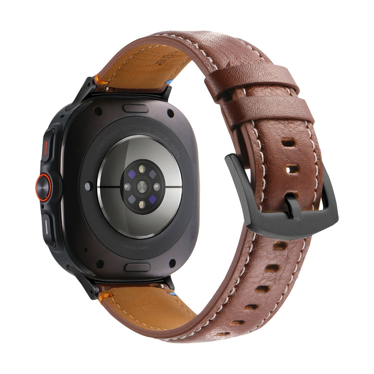 For Samsung Galaxy Watch Ultra 47mm Stitched Black Buckle Genuine Leather Watch Band(Pull Up Leather Brown) - Watch Bands by PMC TechLife | Online Shopping South Africa | PMC TechLife | Buy Now Pay Later Mobicred