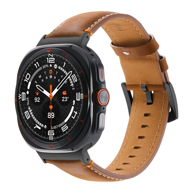 For Samsung Galaxy Watch Ultra 47mm Stitched Black Buckle Genuine Leather Watch Band(Frosted Brown) - Watch Bands by PMC TechLife | Online Shopping South Africa | PMC TechLife | Buy Now Pay Later Mobicred