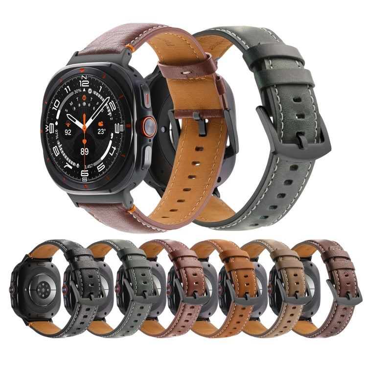 For Samsung Galaxy Watch Ultra 47mm Stitched Black Buckle Genuine Leather Watch Band(Frosted Brown) - Watch Bands by PMC TechLife | Online Shopping South Africa | PMC TechLife | Buy Now Pay Later Mobicred