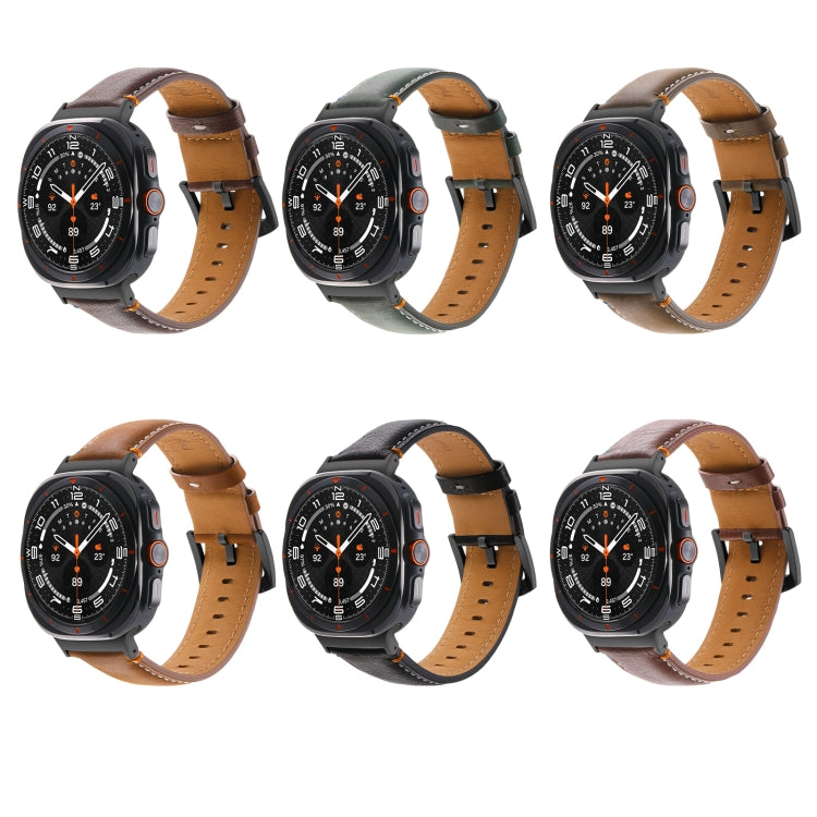 For Samsung Galaxy Watch Ultra 47mm Stitched Black Buckle Genuine Leather Watch Band(Frosted Olive) - Watch Bands by PMC TechLife | Online Shopping South Africa | PMC TechLife | Buy Now Pay Later Mobicred