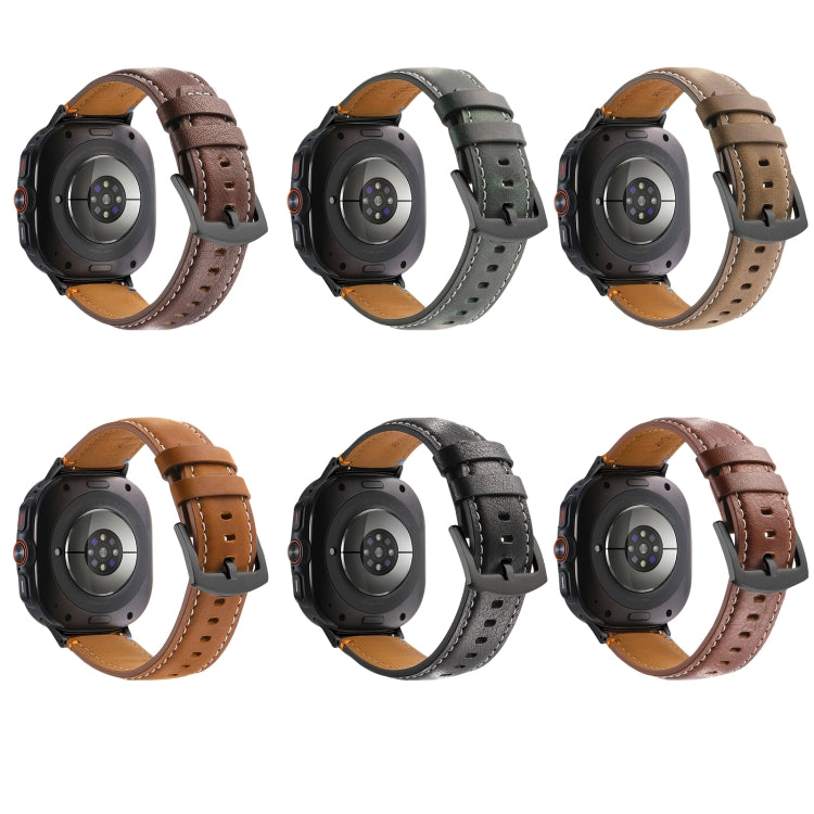 For Samsung Galaxy Watch Ultra 47mm Stitched Black Buckle Genuine Leather Watch Band(Pull Up Leather Brown) - Watch Bands by PMC TechLife | Online Shopping South Africa | PMC TechLife | Buy Now Pay Later Mobicred