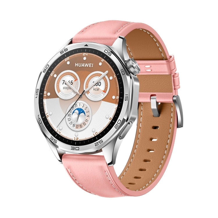 For Huawei Watch GT 5 46mm Silver Buckle Genuine Leather Watch Band(Pink) - free shipping - PMC TechLife - Order now!