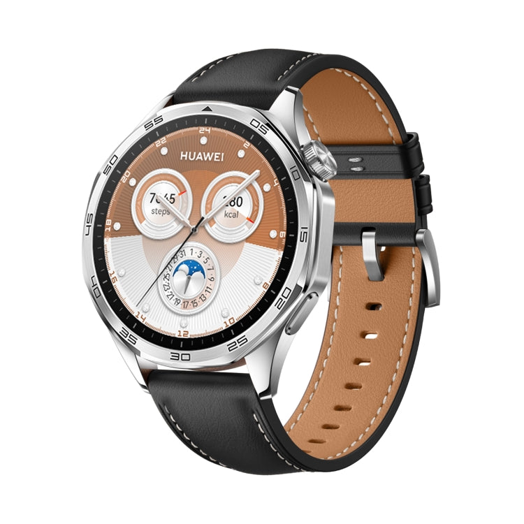 For Huawei Watch GT 5 Pro 46mm Silver Buckle Genuine Leather Watch Band(Black) - free shipping - PMC TechLife - Order now!