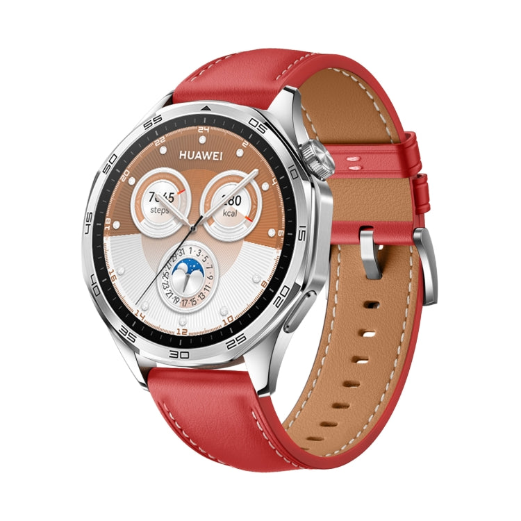 For Huawei Watch GT 5 Pro 46mm Silver Buckle Genuine Leather Watch Band(Red) - free shipping - PMC TechLife - Order now!