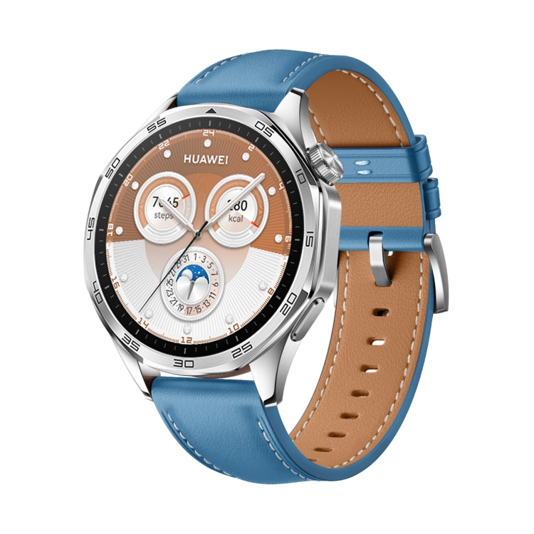 For Huawei Watch GT 5 Pro 46mm Silver Buckle Genuine Leather Watch Band(Blue) - free shipping - PMC TechLife - Order now!