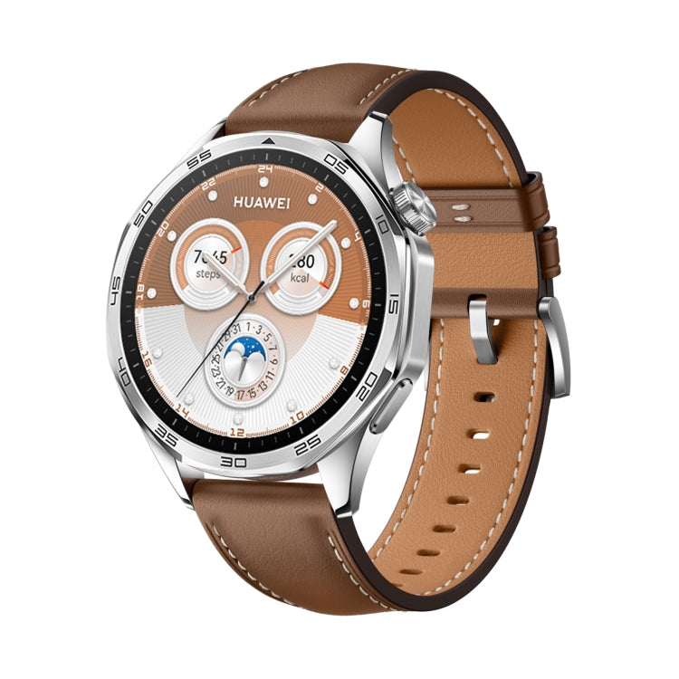 For Huawei Watch GT 5 46mm Silver Buckle Genuine Leather Watch Band(Brown) - free shipping - PMC TechLife - Order now!