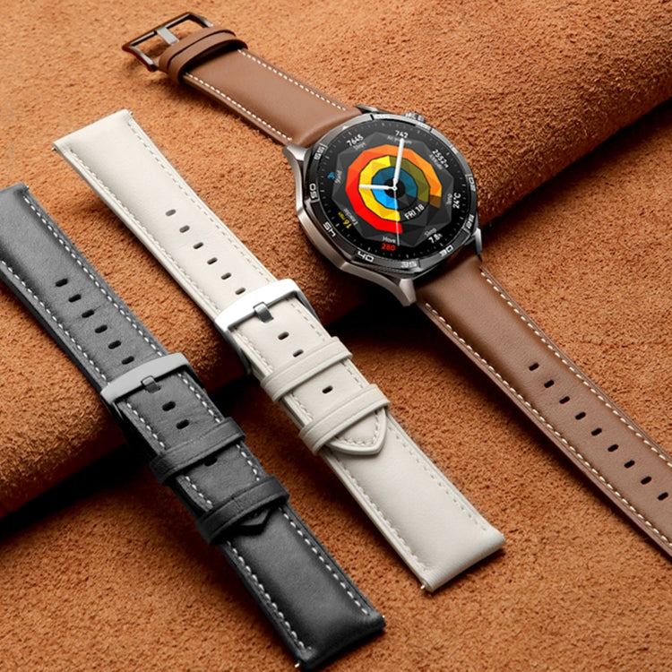 For Huawei Watch GT 5 46mm Silver Buckle Genuine Leather Watch Band(Creamy White) - free shipping - PMC TechLife - Order now!