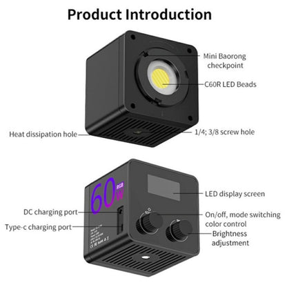 C60R 60W RGB Stage Lamp Professional Video Photography COB Fill Light With 8 Batteries, Plug:US Plug - Selfie Light by PMC Jewellery | Online Shopping South Africa | PMC Jewellery | Buy Now Pay Later Mobicred