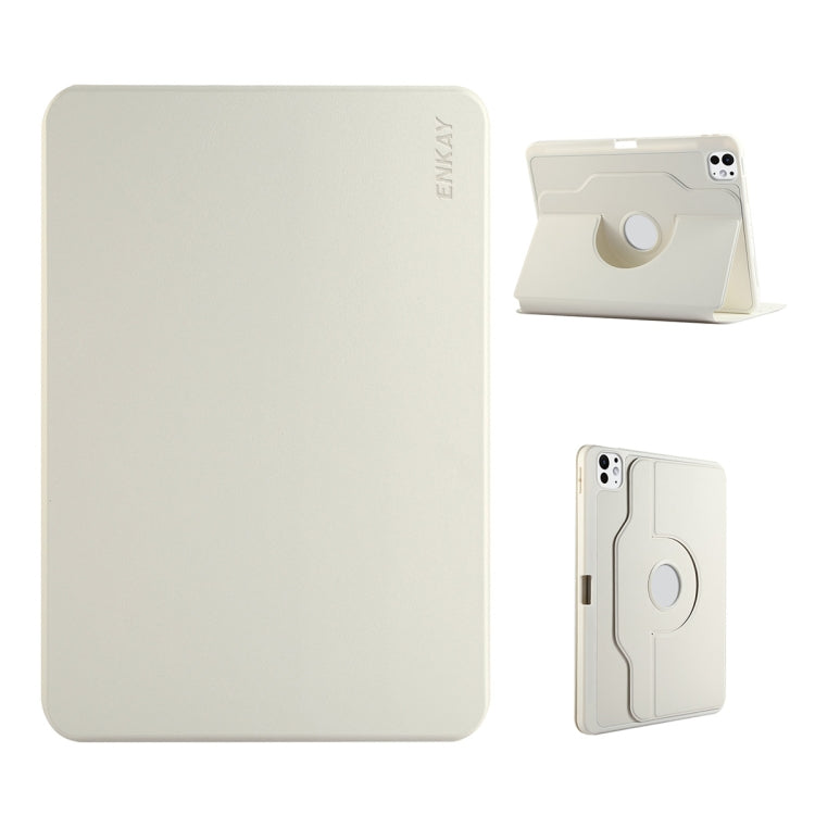 For iPad Pro 12.9 2022/ Air 13 2025 / 2024 ENKAY 360 Rotation TPU Leather Smart Tablet Case with Pen Slot(Beige) - free shipping - PMc TechLife - Order now!