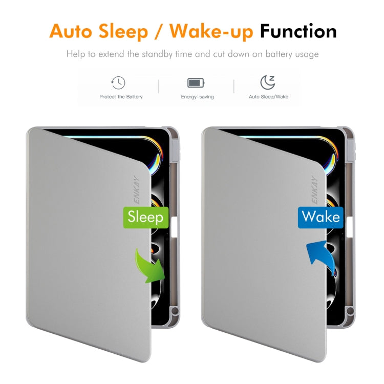 For iPad Pro 12.9 2022/ Air 13 2025 / 2024 ENKAY 360 Rotation TPU Leather Smart Tablet Case with Pen Slot(Beige) - free shipping - PMc TechLife - Order now!