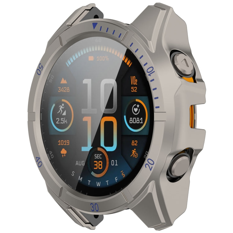 For Garmin Fenix 8 AMOLED 51mm Tempered Glass Film Integrated PC Watch Case(Titanium Blue) - free shipping - PMC TechLife - Order now!
