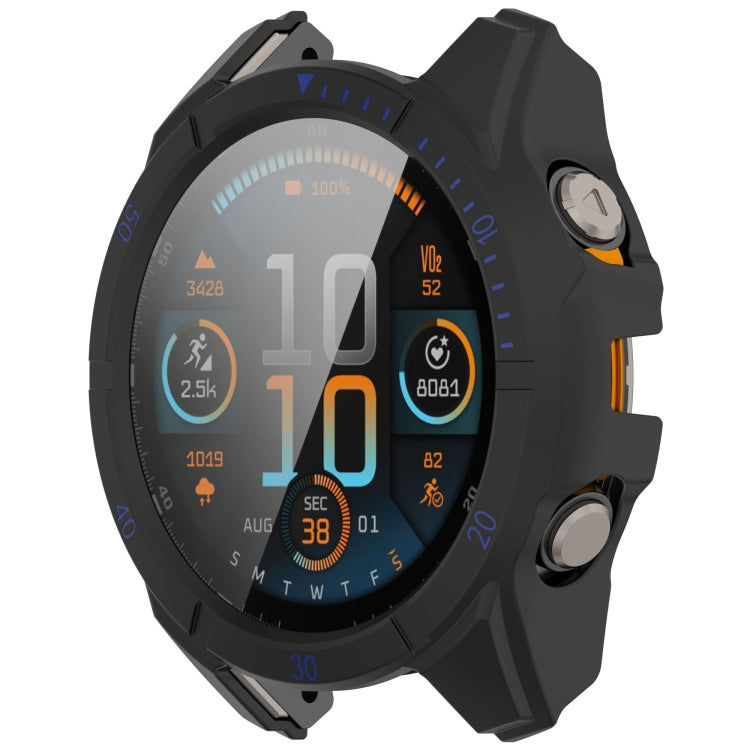 For Garmin Fenix 8 AMOLED 47mm Tempered Glass Film Integrated PC Watch Case(Black Blue) - free shipping - PMC TechLife - Order now!
