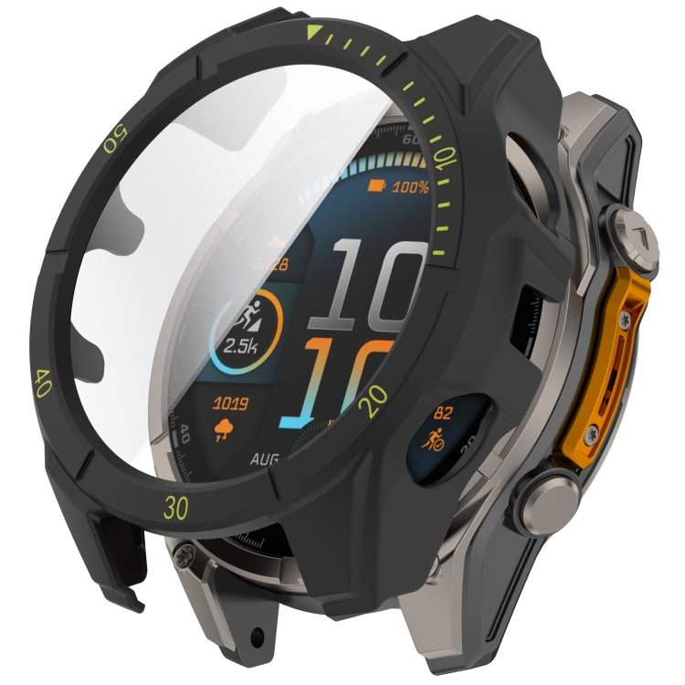 For Garmin Fenix 8 AMOLED 43mm Tempered Glass Film Integrated PC Watch Case(Black Green) - free shipping - PMC TechLife - Order now!