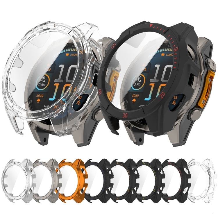 For Garmin Fenix 8 AMOLED 43mm Tempered Glass Film Integrated PC Watch Case(Silver Black) - free shipping - PMC TechLife - Order now!