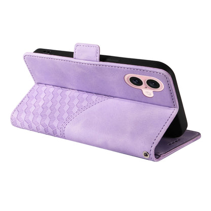 For iPhone 16 ENKAY Embossed Rhombus Starry Leather Phone Case with Screen Film(Purple) - iPhone 16 Cases by ENKAY | Online Shopping South Africa | PMC Jewellery | Buy Now Pay Later Mobicred