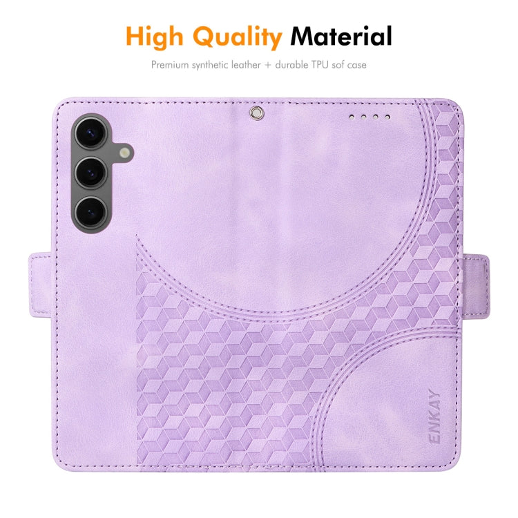 For Samsung Galaxy S25+ / S24+ 5G ENKAY Embossed Rhombus Starry Leather Phone Case with Screen Film(Purple) - Galaxy S24+ 5G Cases by ENKAY | Online Shopping South Africa | PMC Jewellery | Buy Now Pay Later Mobicred