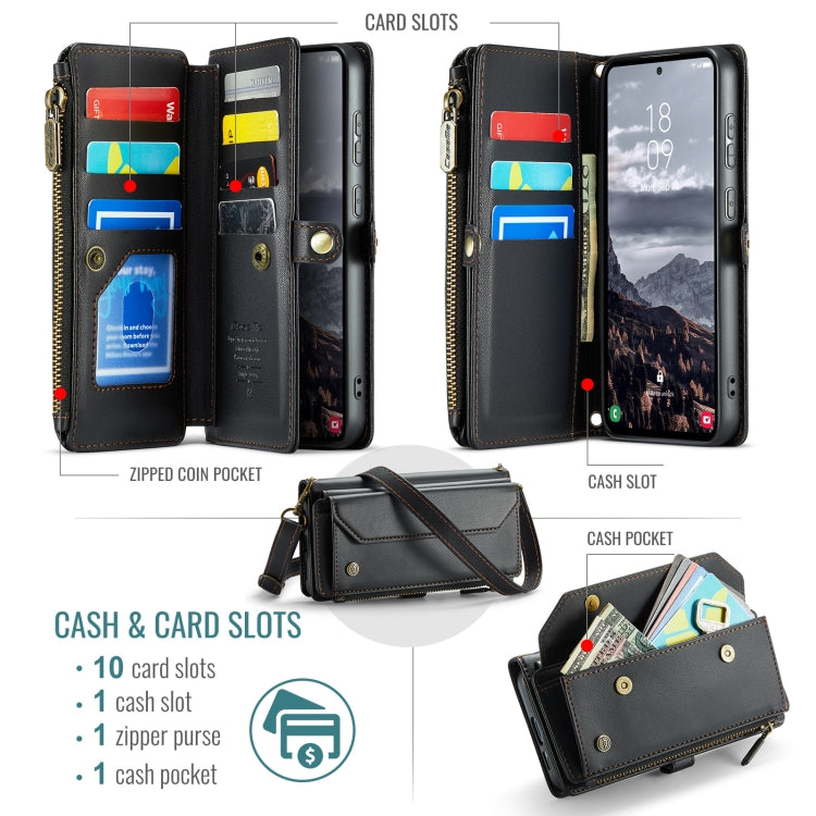 For Samsung Galaxy S24 FE 5G CaseMe C36 Card Slots Zipper Wallet RFID Anti-theft Leather Phone Case(Black) - Galaxy S24 FE 5G Cases by CaseMe | Online Shopping South Africa | PMC Jewellery | Buy Now Pay Later Mobicred