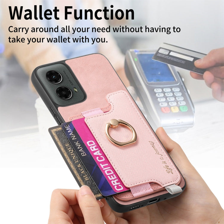 For Motorola Moto G 5G 2024 Retro Magsafe Cross Leather Ring Holder Card Bag Phone Case(Pink) - Motorola Cases by PMC Jewellery | Online Shopping South Africa | PMC Jewellery | Buy Now Pay Later Mobicred