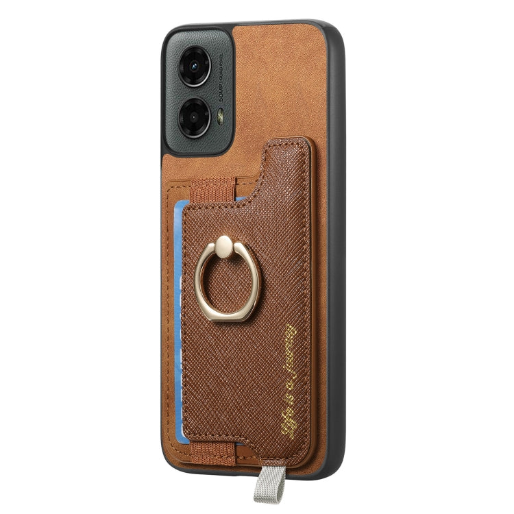For Motorola Moto G 5G 2024 Retro Magsafe Cross Leather Ring Holder Card Bag Phone Case(Brown) - Motorola Cases by PMC Jewellery | Online Shopping South Africa | PMC Jewellery | Buy Now Pay Later Mobicred