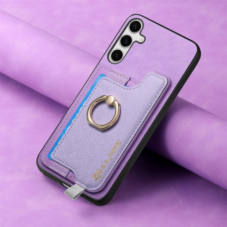 For Samsung Galaxy S25+ 5G Retro Cross Leather Ring Horizontal Insert Card Bag MagSafe Phone Case(Purple) - Galaxy S25+ 5G Cases by PMC Jewellery | Online Shopping South Africa | PMC Jewellery | Buy Now Pay Later Mobicred