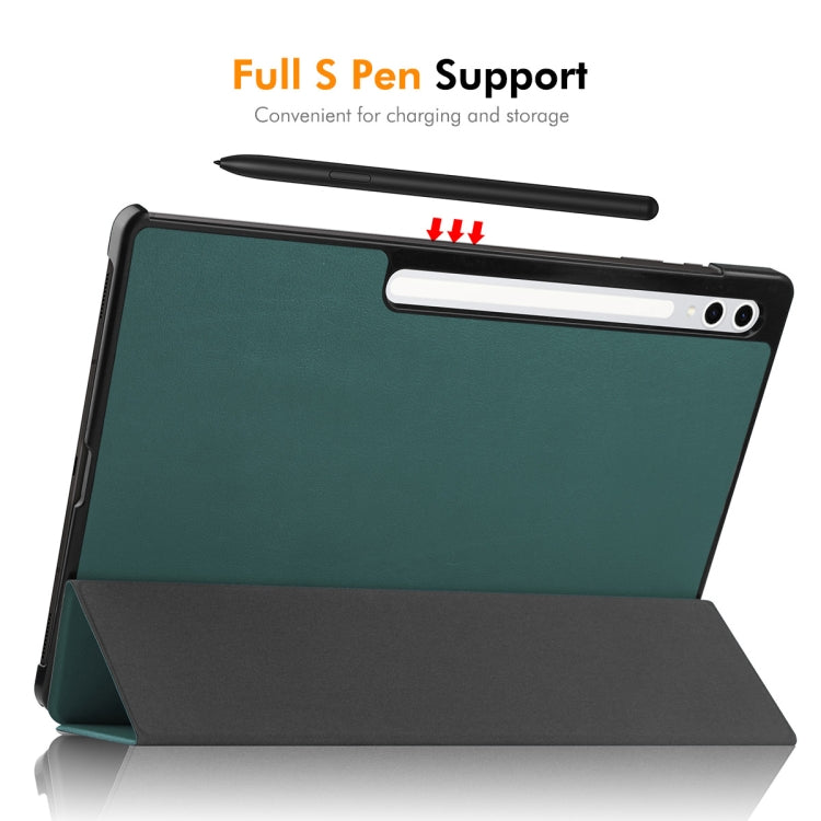 For Samsung Galaxy Tab S10 Ultra / S9 Ultra ENKAY Tri-fold Custer Texture Plastic Leather Smart Tablet Case with Pen Slot(Grey) - free shipping - PMC Jewellery - Order now!