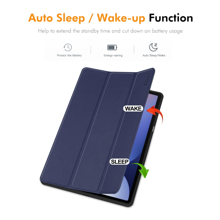 For Samsung Galaxy Tab S10 Ultra / S9 Ultra ENKAY Tri-fold Custer Texture TPU Leather Smart Tablet Case with Pen Slot(Grey) - free shipping - PMC Jewellery - Order now!