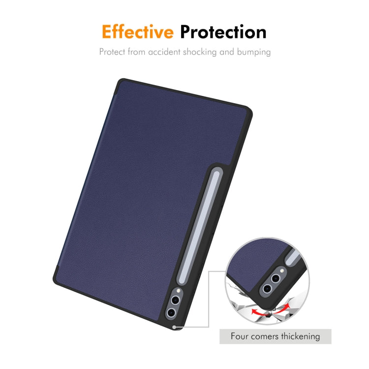 For Samsung Galaxy Tab S10 Ultra / S9 Ultra ENKAY Tri-fold Custer Texture TPU Leather Smart Tablet Case with Pen Slot(Grey) - free shipping - PMC Jewellery - Order now!