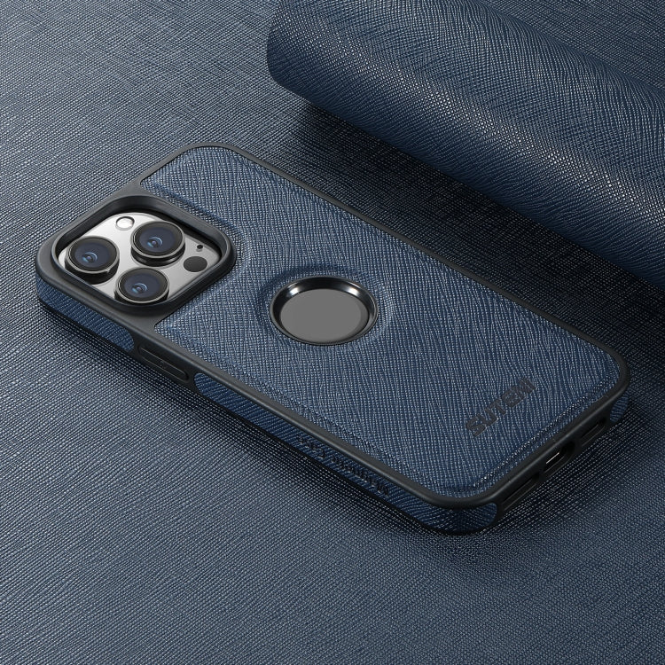 For iPhone 16 Plus Suteni G1 Cross Texture MagSafe Phone Case(Blue) - iPhone 16 Plus Cases by Suteni | Online Shopping South Africa | PMC Jewellery | Buy Now Pay Later Mobicred