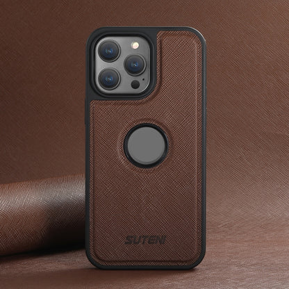 For iPhone 16 Suteni G1 Cross Texture MagSafe Phone Case(Brown) - iPhone 16 Cases by Suteni | Online Shopping South Africa | PMC Jewellery | Buy Now Pay Later Mobicred