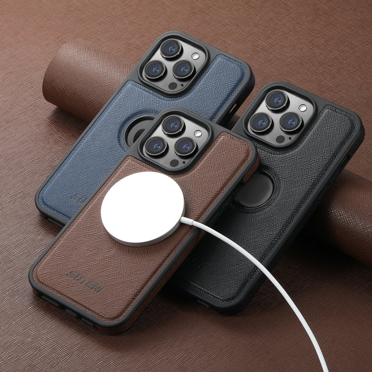 For iPhone 16 Pro Max Suteni G1 Cross Texture MagSafe Phone Case(Brown) - iPhone 16 Pro Max Cases by Suteni | Online Shopping South Africa | PMC Jewellery | Buy Now Pay Later Mobicred