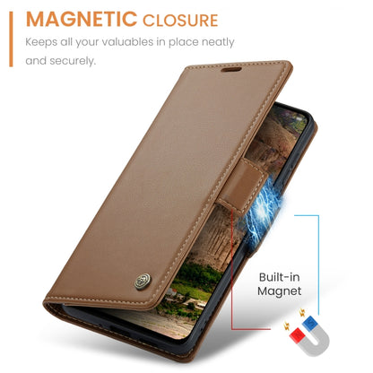 For OPPO Reno12 5G Global CaseMe 023 Butterfly Buckle Litchi Texture RFID Anti-theft Leather Phone Case(Brown) - Reno12 Cases by CaseMe | Online Shopping South Africa | PMC Jewellery | Buy Now Pay Later Mobicred