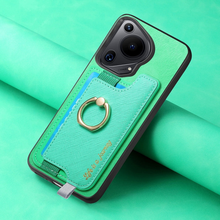 For Huawei Pura 70 Pro Retro Magsafe Cross Leather Ring Holder Card Bag Phone Case(Green) - Huawei Cases by PMC Jewellery | Online Shopping South Africa | PMC Jewellery | Buy Now Pay Later Mobicred