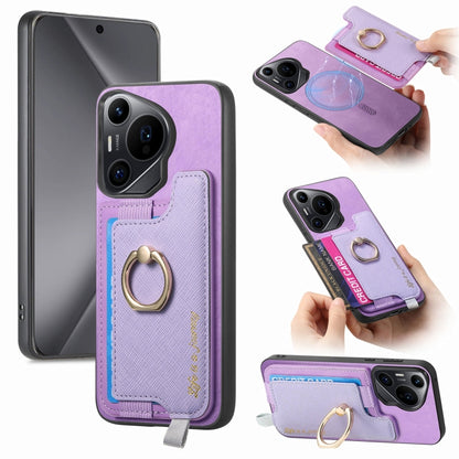 For Huawei Pura 70 Pro+ Retro Magsafe Cross Leather Ring Holder Card Bag Phone Case(Purple) - Huawei Cases by PMC Jewellery | Online Shopping South Africa | PMC Jewellery | Buy Now Pay Later Mobicred