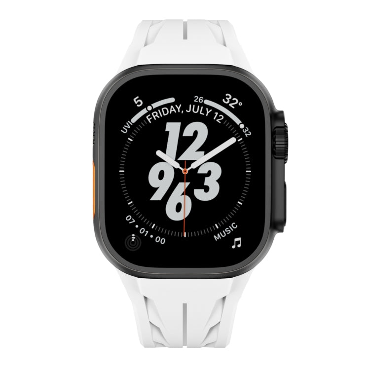 For Apple Watch 44mm / 45mm / 46mm / 49mm Tailor Stainless Steel Black Butterfly Buckle Silicone Watch Band(White) - free shipping - PMC TechLife - Order now!