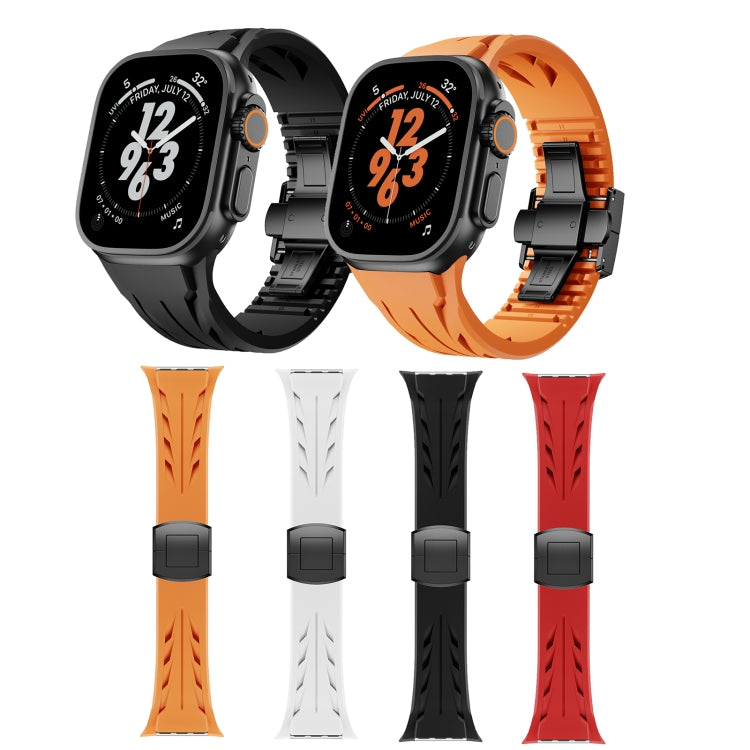 For Apple Watch 44mm / 45mm / 46mm / 49mm Tailor Stainless Steel Black Butterfly Buckle Silicone Watch Band(White) - free shipping - PMC TechLife - Order now!