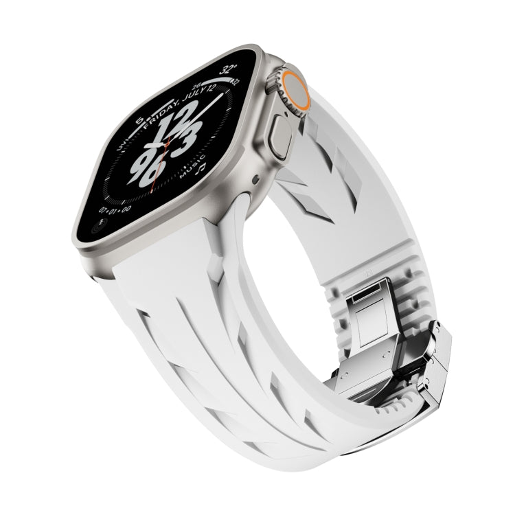 For Apple Watch 44mm / 45mm / 46mm / 49mm Tailor Stainless Steel Silver Butterfly Buckle Silicone Watch Band(White) - free shipping - PMC TechLife - Order now!