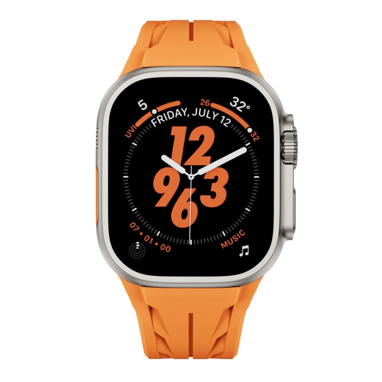 For Apple Watch 44mm / 45mm / 46mm / 49mm Tailor Stainless Steel Silver Butterfly Buckle Silicone Watch Band(Orange) - free shipping - PMC TechLife - Order now!
