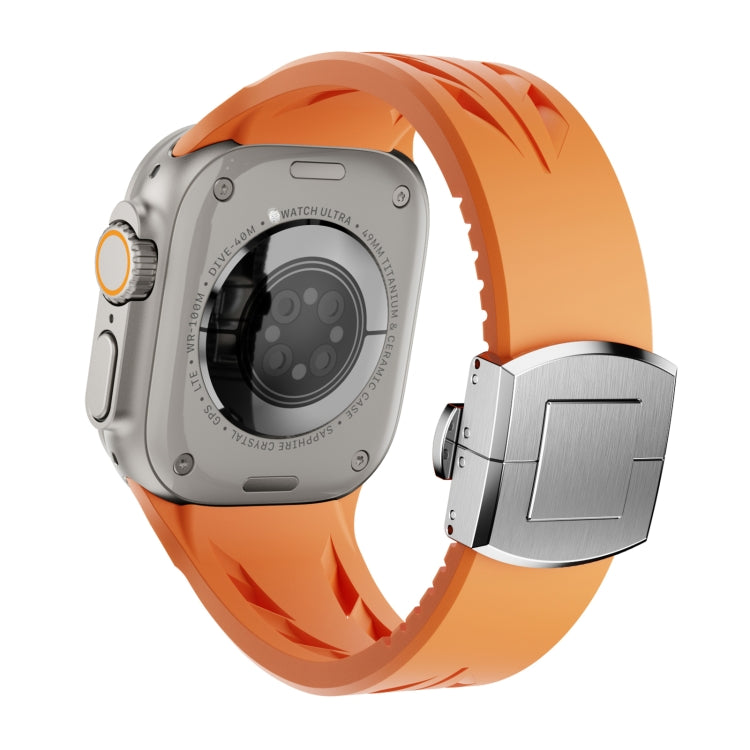 For Apple Watch 44mm / 45mm / 46mm / 49mm Tailor Stainless Steel Silver Butterfly Buckle Silicone Watch Band(Orange) - free shipping - PMC TechLife - Order now!