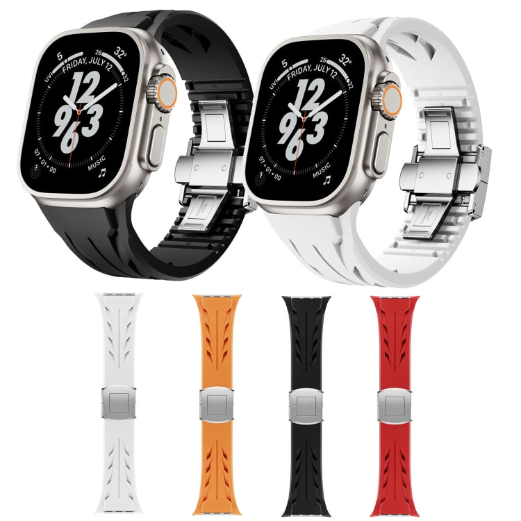 For Apple Watch 44mm / 45mm / 46mm / 49mm Tailor Stainless Steel Silver Butterfly Buckle Silicone Watch Band(Orange) - free shipping - PMC TechLife - Order now!