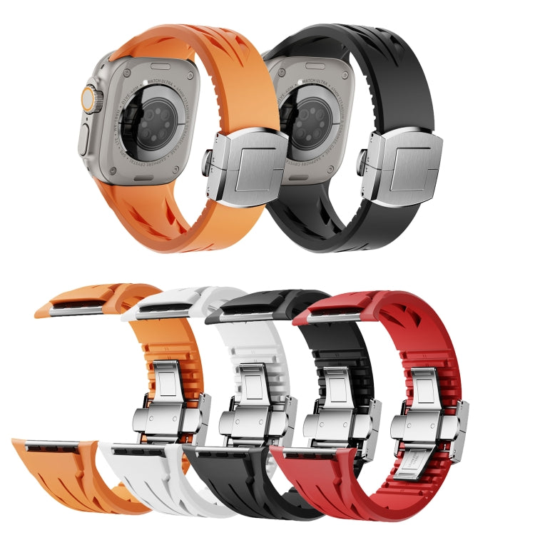 For Apple Watch 44mm / 45mm / 46mm / 49mm Tailor Stainless Steel Silver Butterfly Buckle Silicone Watch Band(Orange) - free shipping - PMC TechLife - Order now!