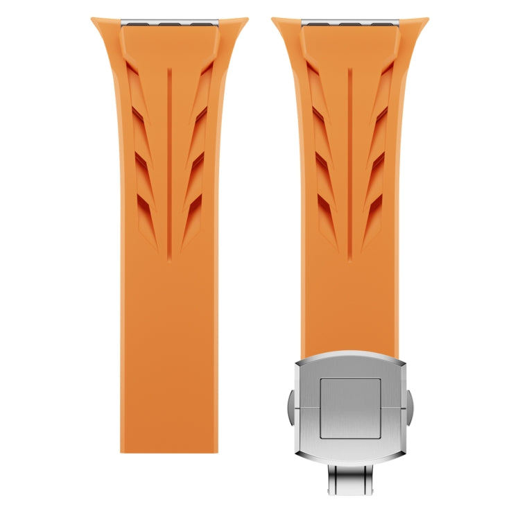 For Apple Watch 44mm / 45mm / 46mm / 49mm Tailor Stainless Steel Silver Butterfly Buckle Silicone Watch Band(Orange) - free shipping - PMC TechLife - Order now!
