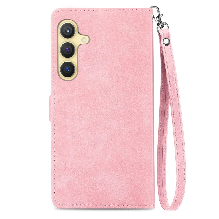 For Samsung Galaxy S25 5G Embossed Flower Zipper Leather Phone Case(Pink) - Galaxy S25 5G Cases by PMC Jewellery | Online Shopping South Africa | PMC Jewellery | Buy Now Pay Later Mobicred