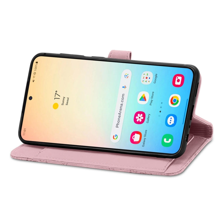 For Samsung Galaxy S25+ 5G Embossed Flower Zipper Leather Phone Case(Pink) - Galaxy S25+ 5G Cases by PMC TechLife | Online Shopping South Africa | PMC TechLife | Buy Now Pay Later Mobicred