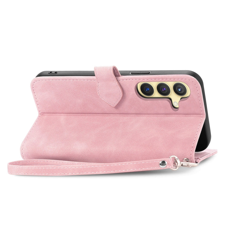 For Samsung Galaxy S25+ 5G Embossed Flower Zipper Leather Phone Case(Pink) - Galaxy S25+ 5G Cases by PMC TechLife | Online Shopping South Africa | PMC TechLife | Buy Now Pay Later Mobicred